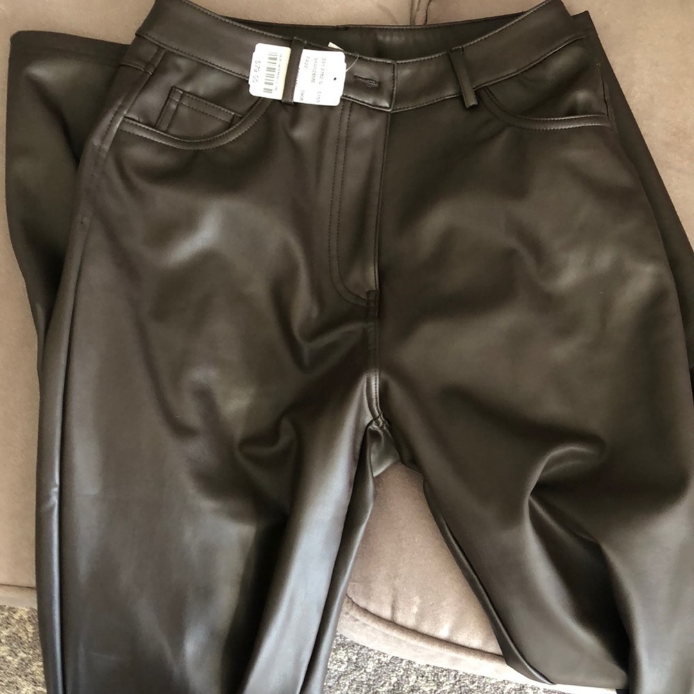 Seven Sisters chocolate brown straight leg faux leather pants in S NWT